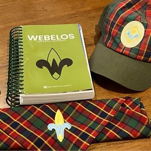 Webelos Cub Scout hat, neckerchief, slide and handbook